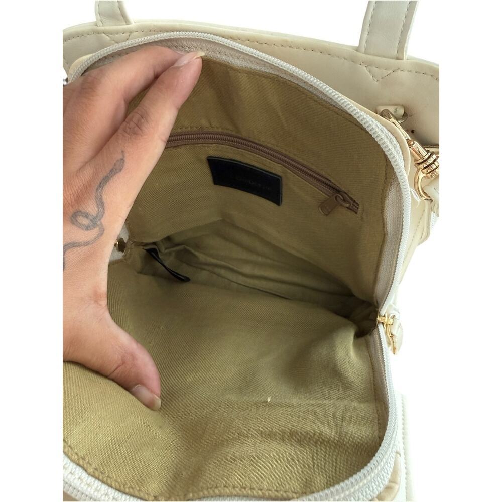 Vintage 90s Liz Claiborne Cream Shoulder Bag Multi Compartment Minimal Classic - Picture 8 of 16